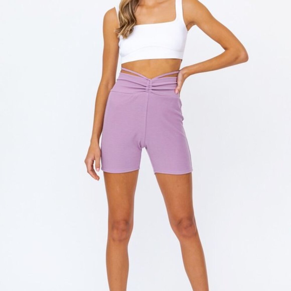 Le Lis Lilac Biker Shorts Women’s Small High Waisted Strappy Waist Y2K